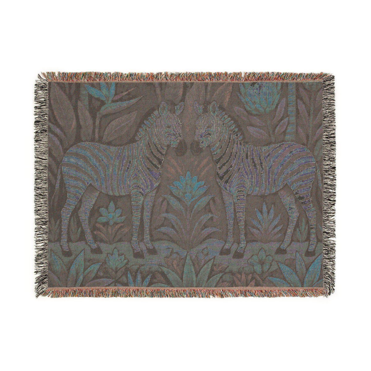 Zebra Folklore Woven Blanket | Tapestry Animal Throw, Botanical Motif