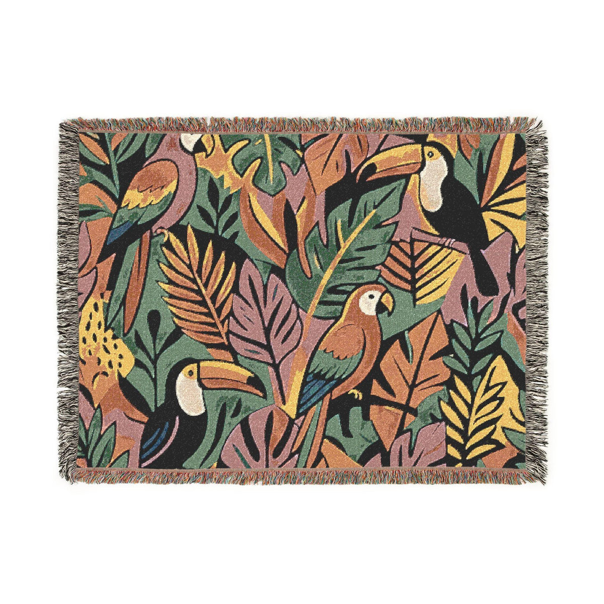 Bold Tropical Woven Blanket, Tropical Leaves Pattern Throw