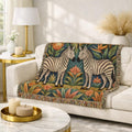 Zebra Folklore Woven Blanket | Tapestry Animal Throw, Botanical Motif