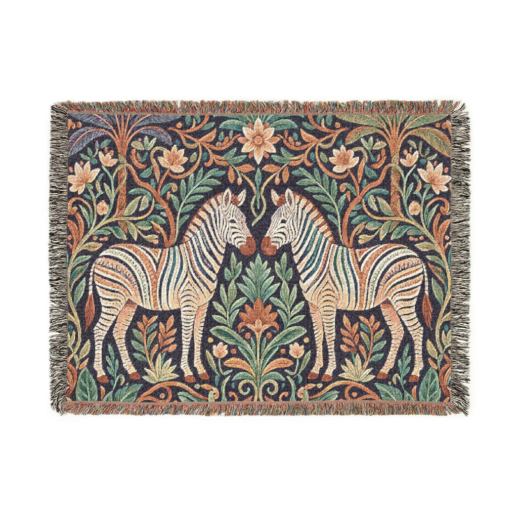 Zebra Tapestry Woven Blanket | Boho Vintage Floral Motif