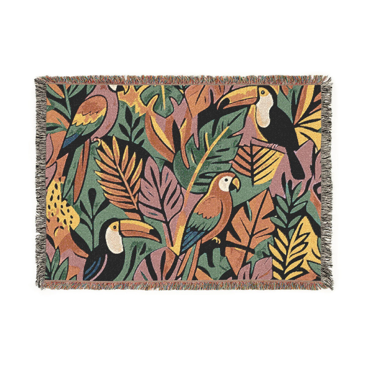 Bold Tropical Woven Blanket, Tropical Leaves Pattern Throw