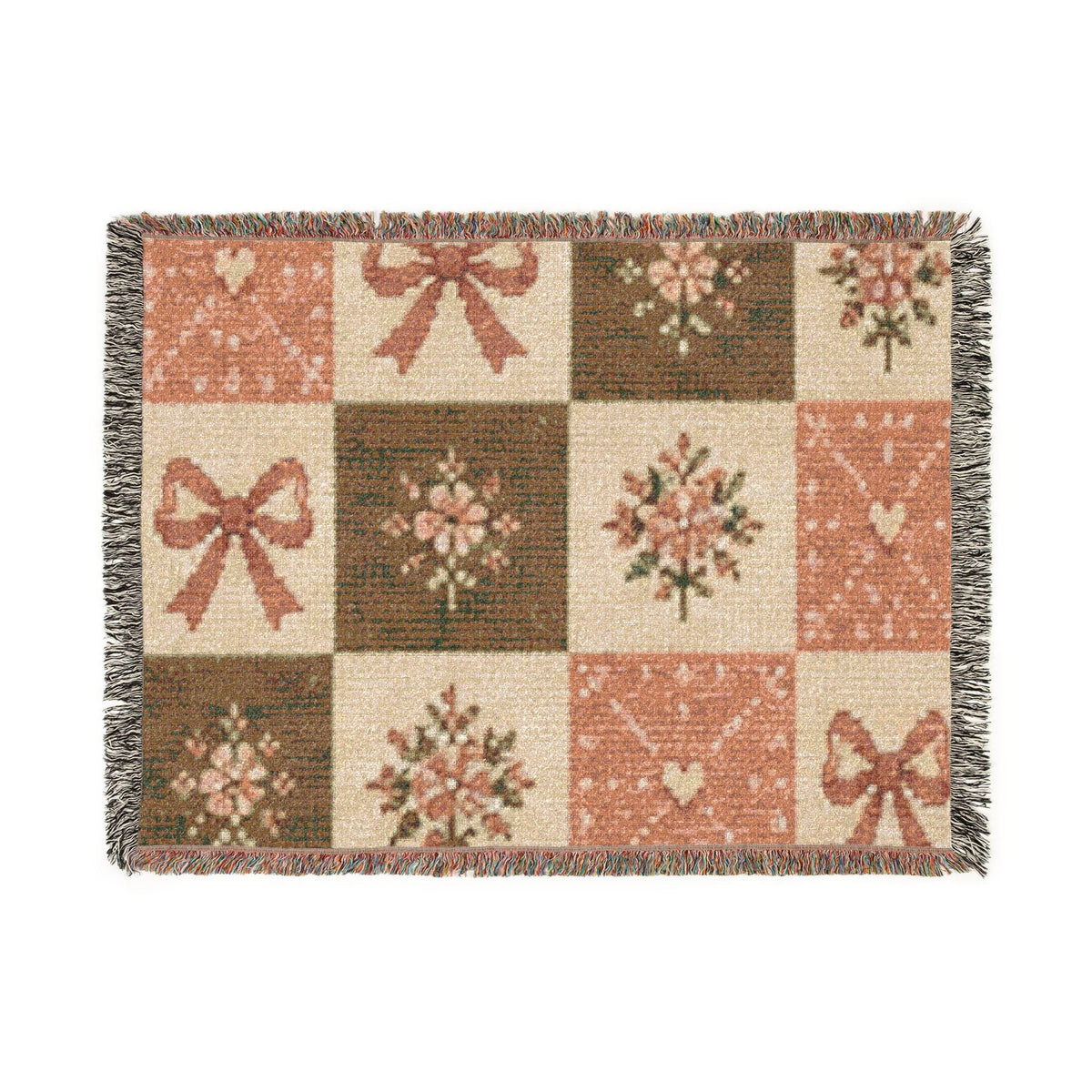 Floral Patchwork Bow Woven Blanket | Vintage Bouquet Throw