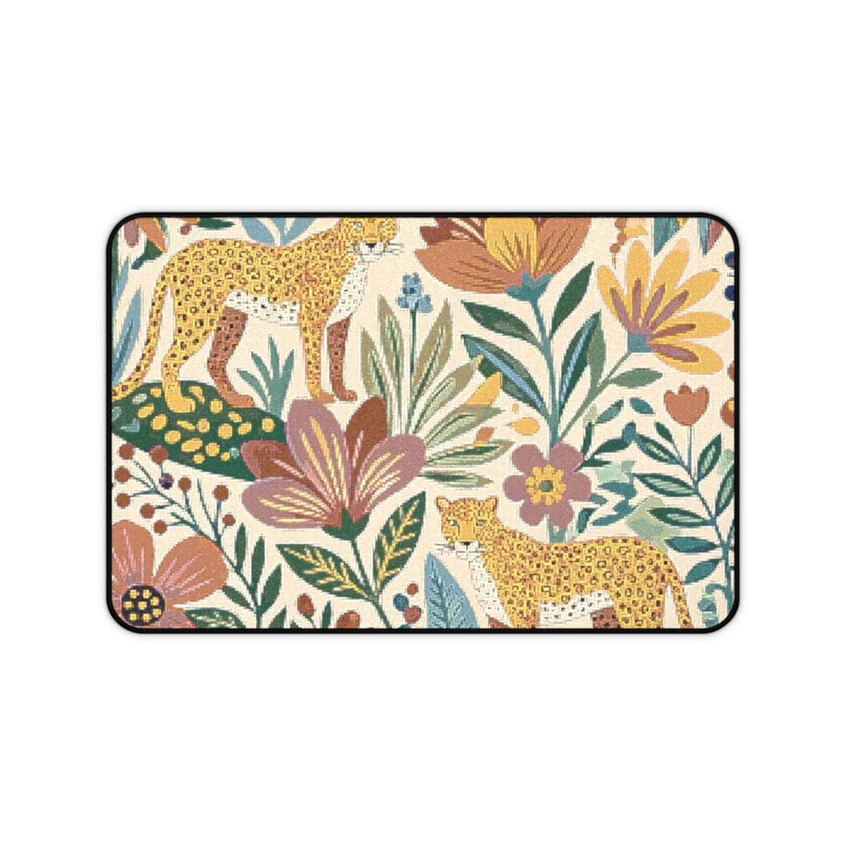 Vintage Floral Leopards Desk Mat | Botanical Jungle Mousepad