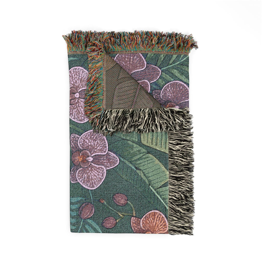 Tropical Elephant Tapestry Blanket | Woven Fringe Throw, Jungle Floral Pattern