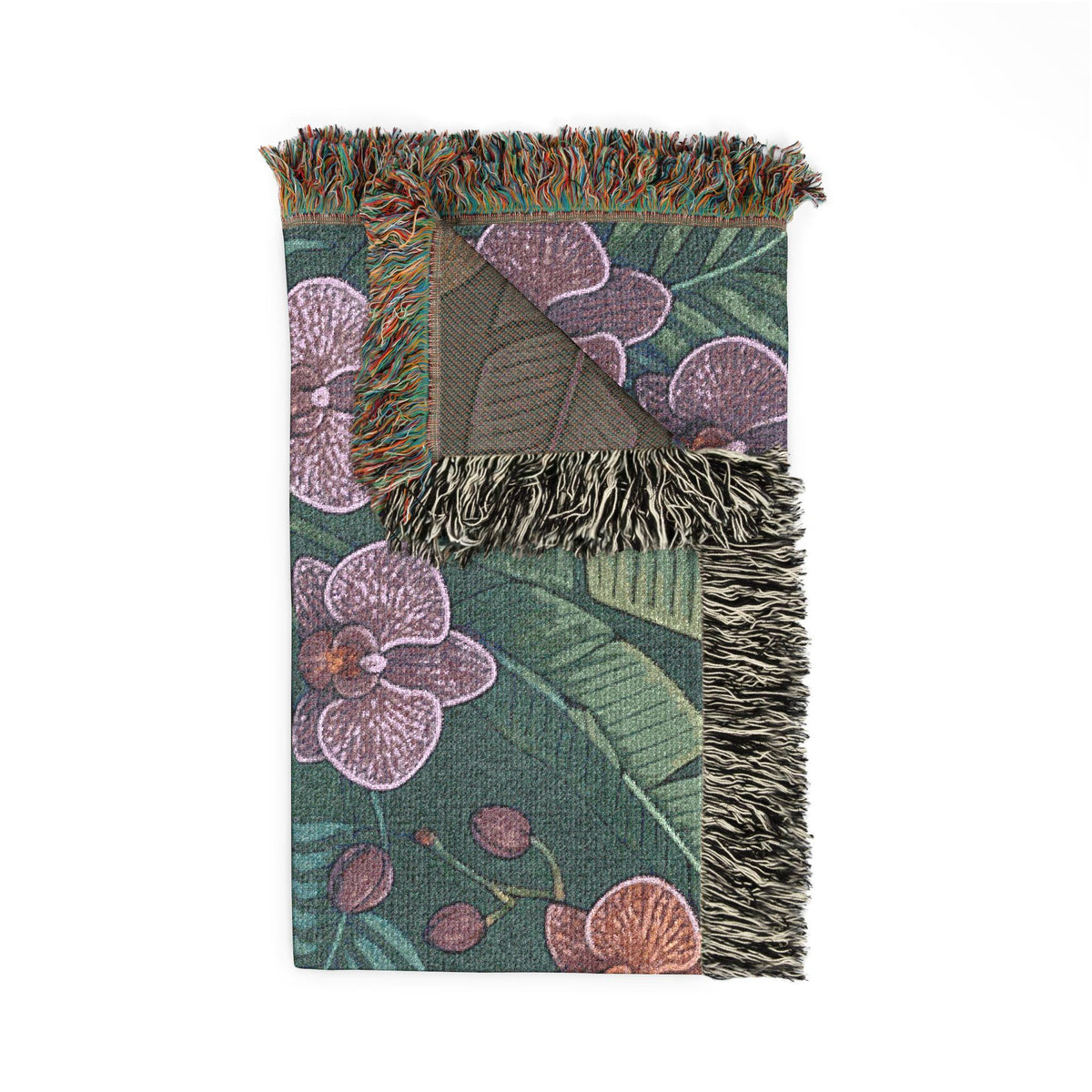 Tropical Elephant Tapestry Blanket | Woven Fringe Throw, Jungle Floral Pattern
