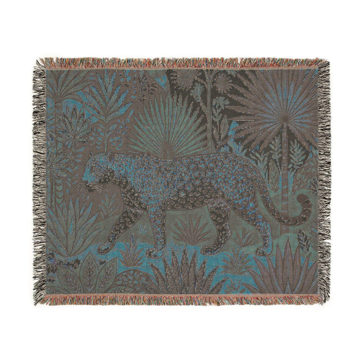 Leopard Jungle Tapestry Woven Blanket | Vintage Botanical Animal Throw
