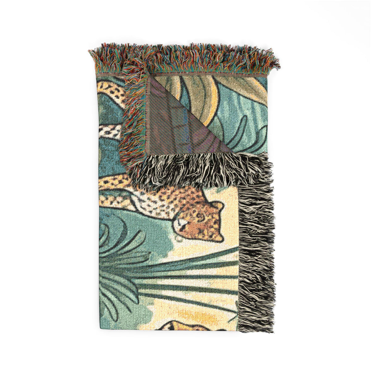 Tropical Leopard Scene Woven Blanket | Jungle Cat Tapestry Throw
