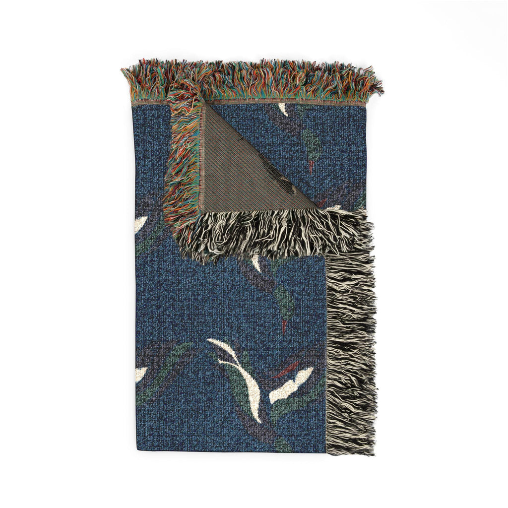 Mallard Duck Pattern Woven Blanket | Bird Motif Throw, Navy or Gray