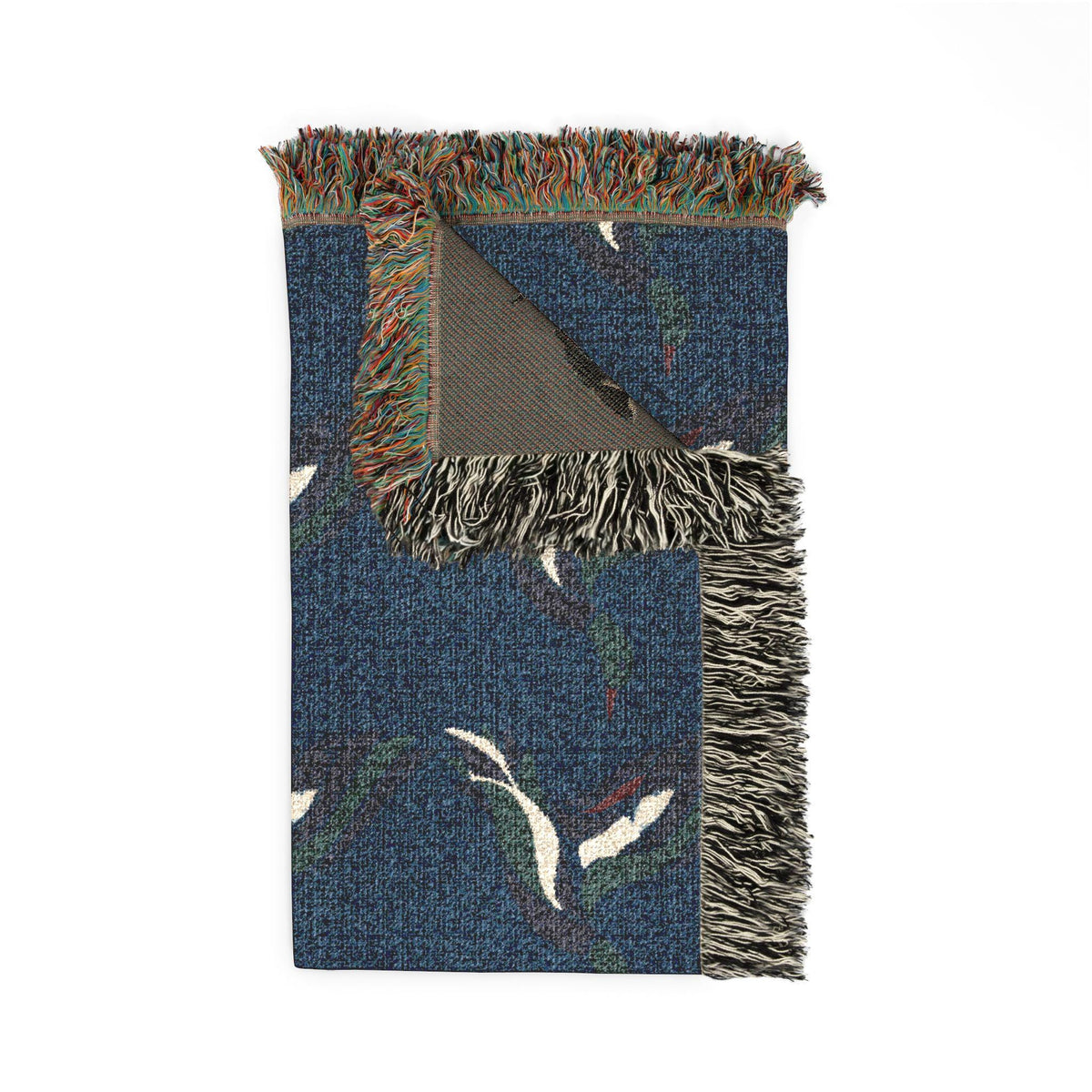 Mallard Duck Pattern Woven Blanket | Bird Motif Throw, Navy or Gray