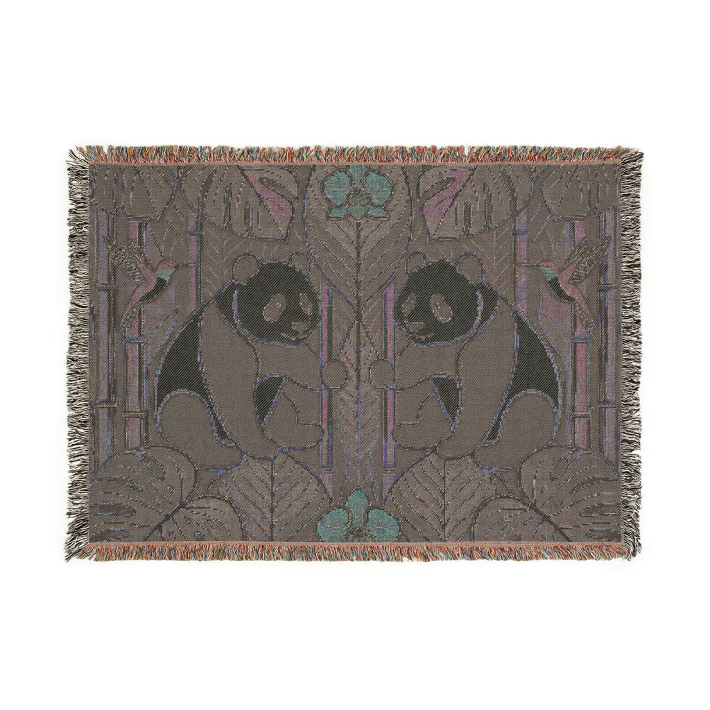 Art Nouveau Panda Woven Blanket | Bamboo Motif Throw