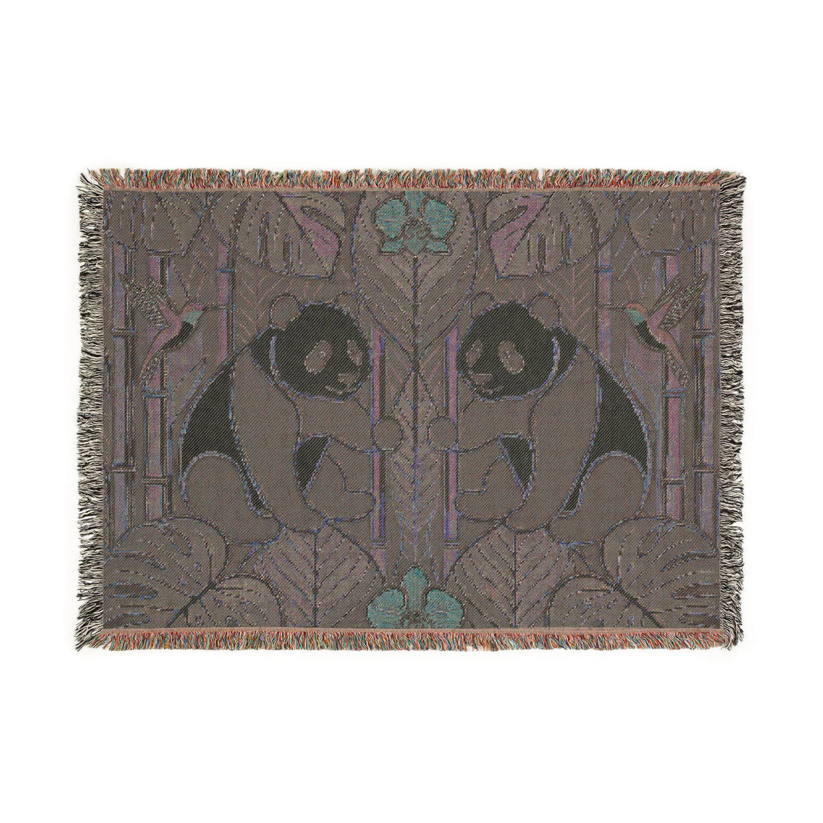 Art Nouveau Panda Woven Blanket | Bamboo Motif Throw