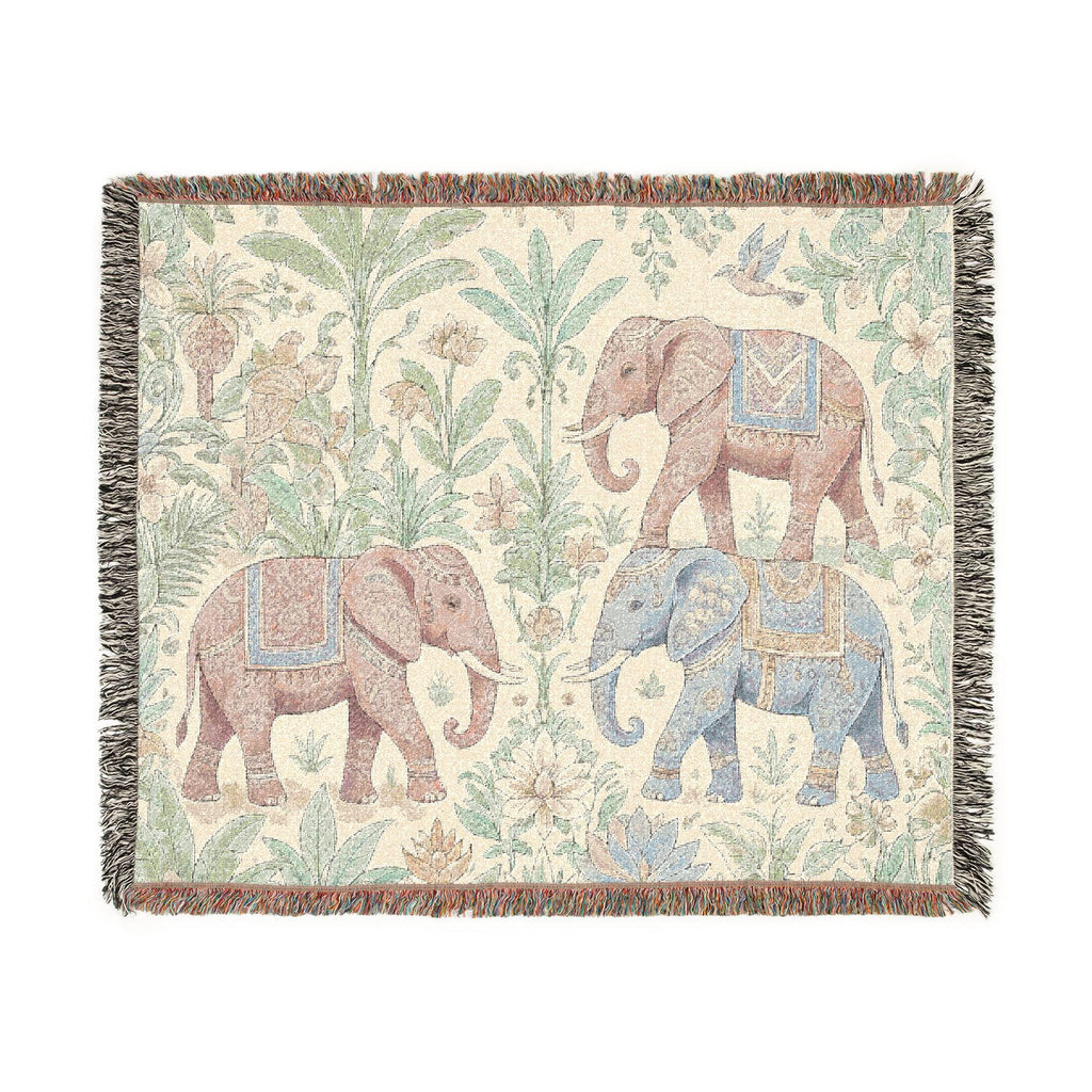 Boho Elephants Woven Blanket | Tapestry Animal Throw