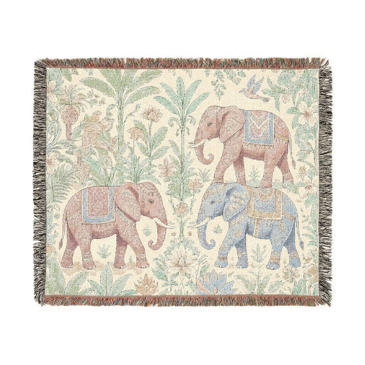 Boho Elephants Woven Blanket | Tapestry Animal Throw
