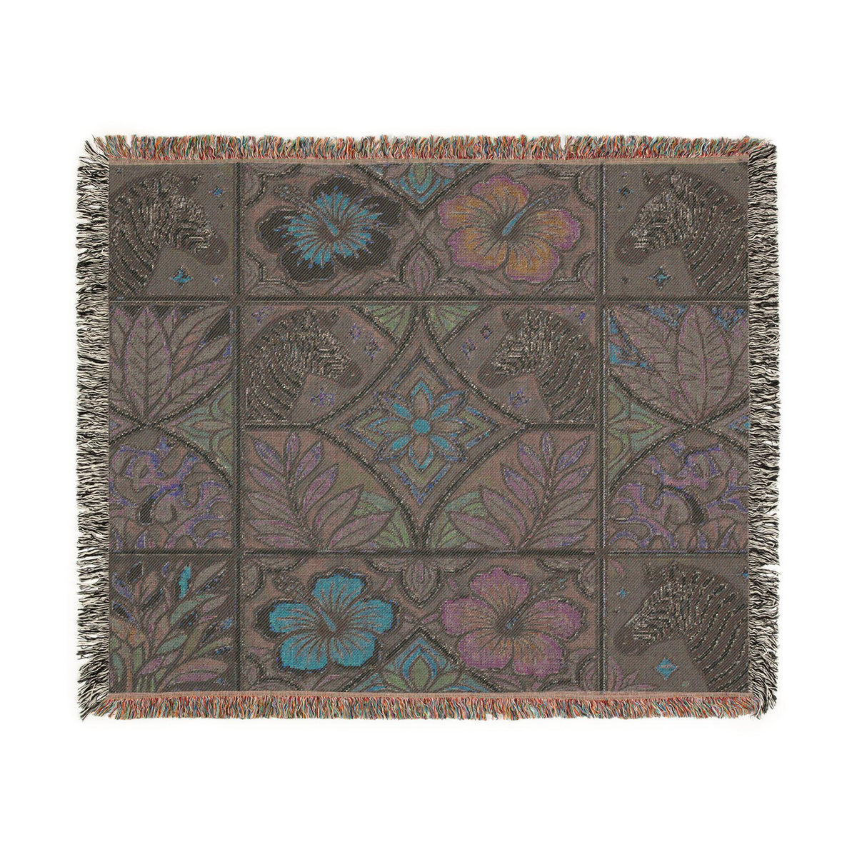 Victorian Floral Tile Woven Blanket | Tapestry Throw, Decorative Jacquard