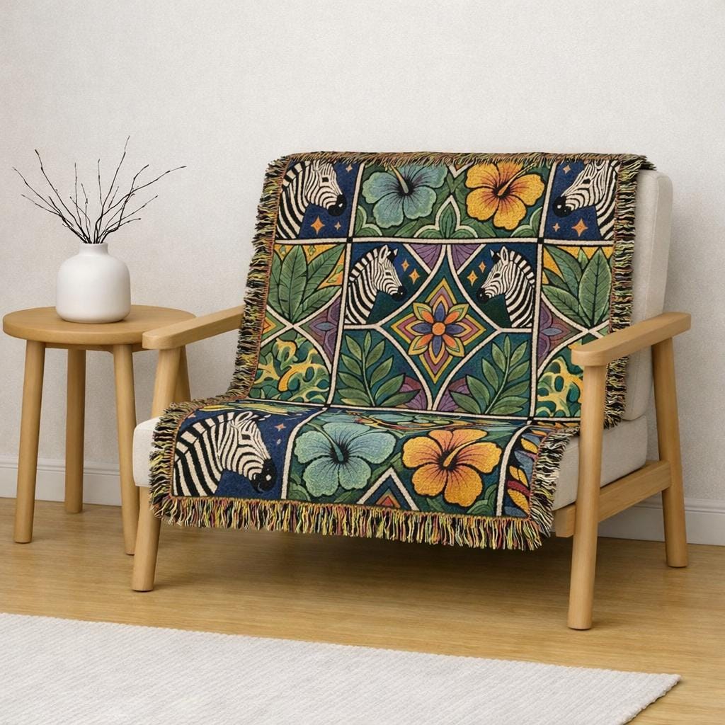 Victorian Floral Tile Woven Blanket | Tapestry Throw, Decorative Jacquard