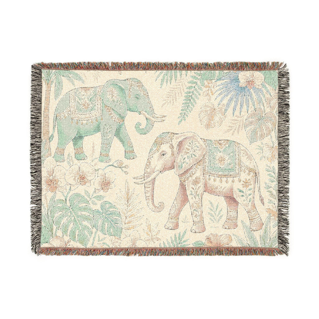 Boho Elephant Tapestry Woven Blanket | Jungle Safari Throw