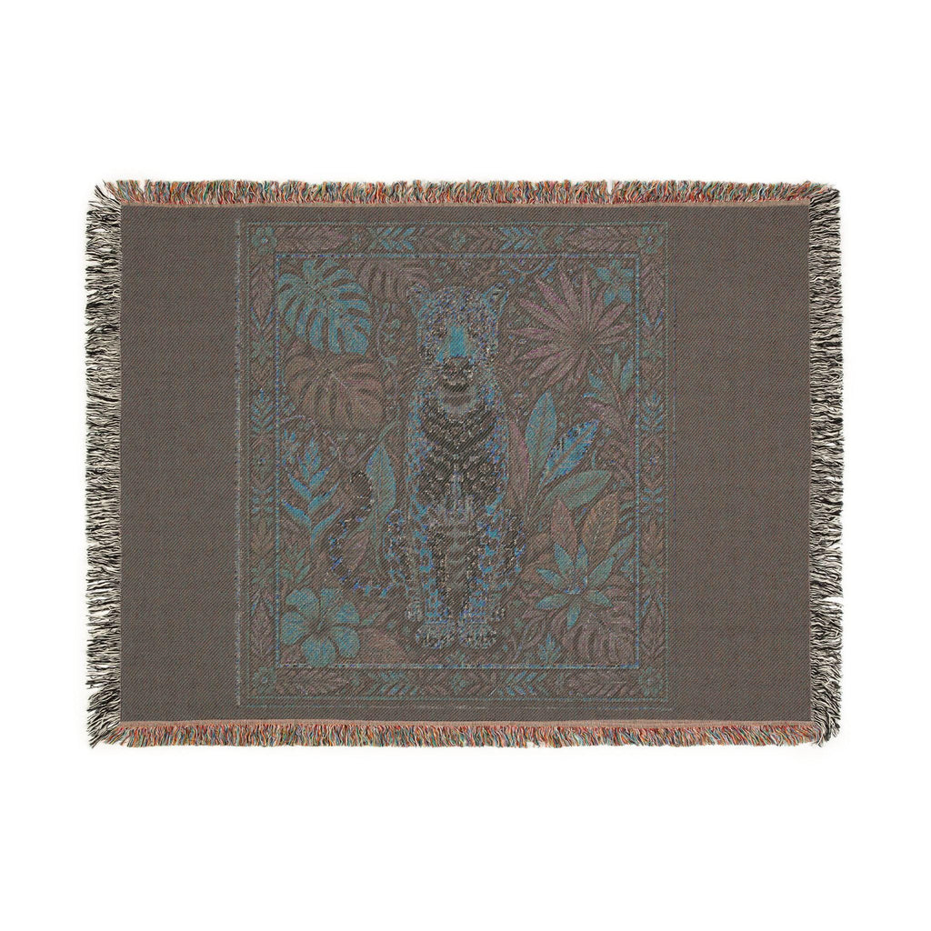 Vintage Mosaic Cheetah Woven Blanket | Jungle Leaves Tapestry Throw