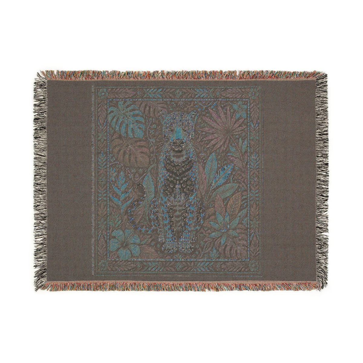 Vintage Mosaic Cheetah Woven Blanket | Jungle Leaves Tapestry Throw