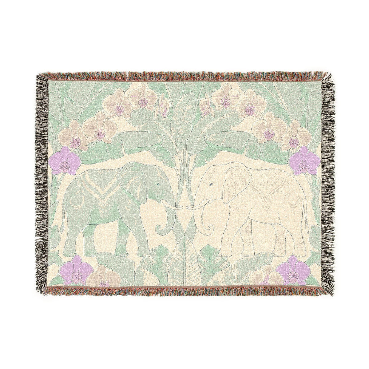 Art Nouveau Elephant Pattern Woven Blanket | Floral Tapestry Throw