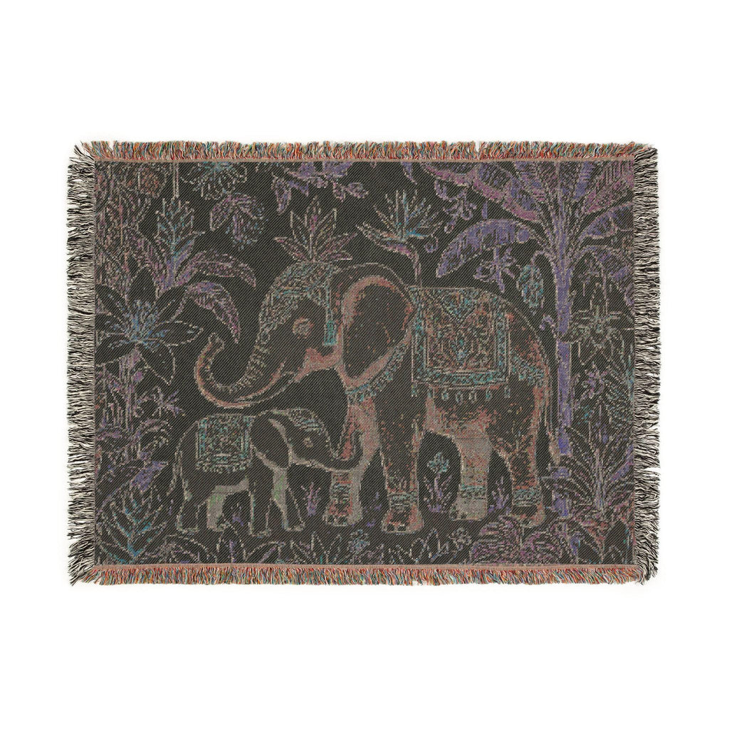 Boho Elephant Family Woven Blanket | Tapestry Throw, Jungle Floral