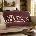 Bulldogs Script Woven Blanket | Team Script Logo, Maroon and Cream
