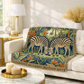 Zebra Pair Tapestry Woven Blanket | Jungle Botanical Throw