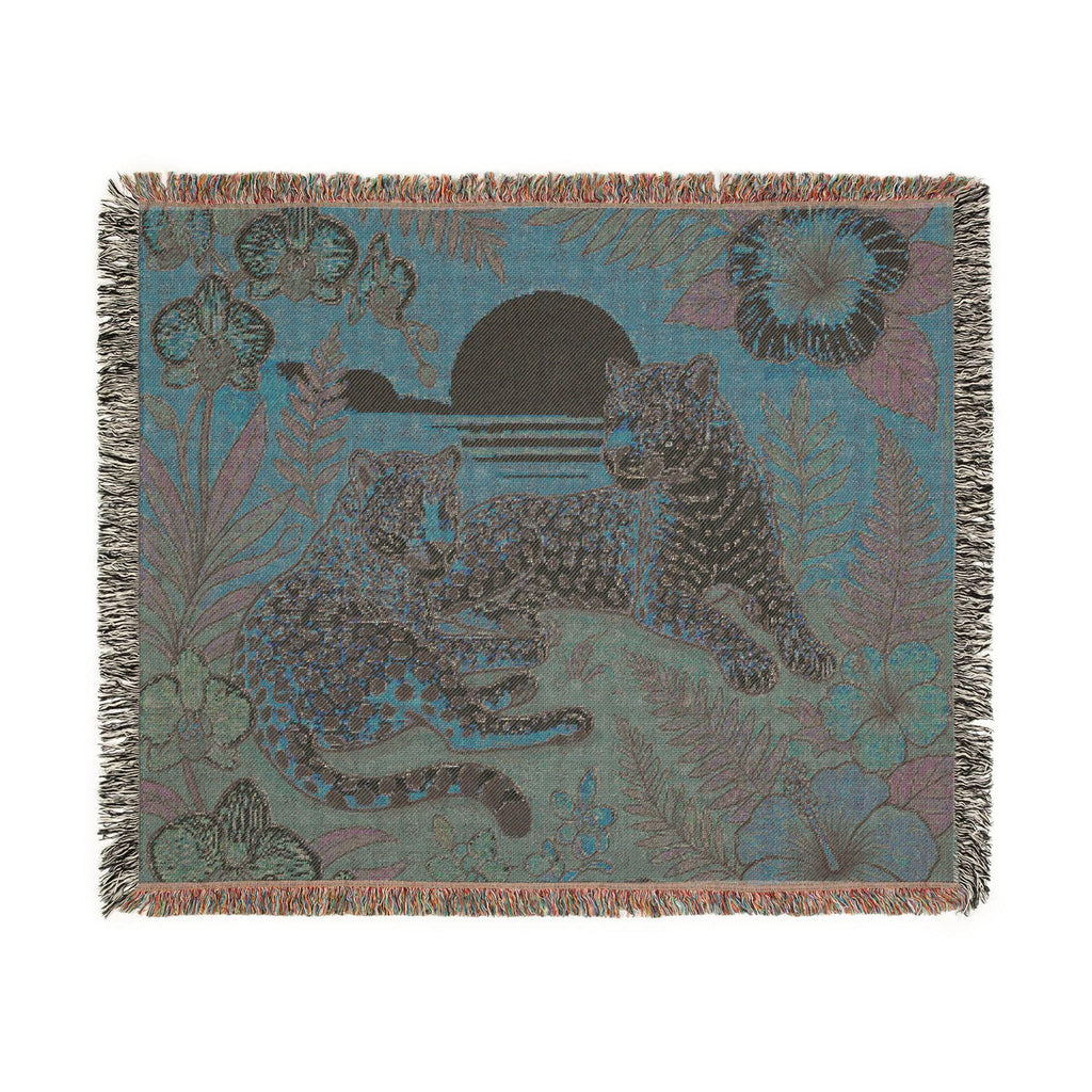 Leopard Sunset Woven Blanket | Tropical Jungle Throw