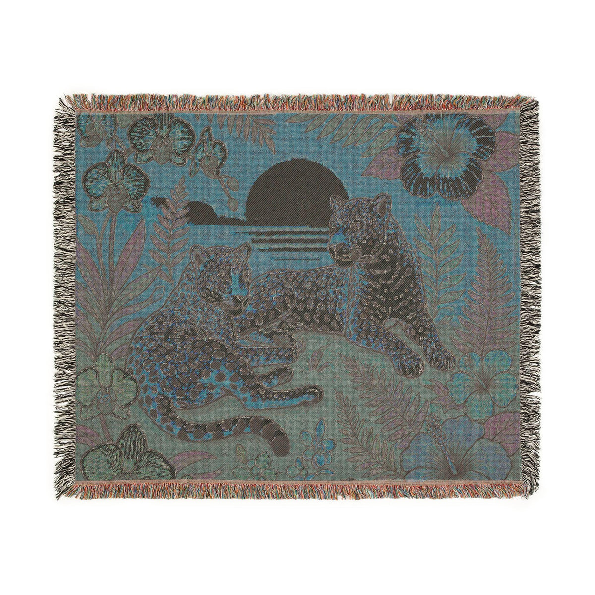 Leopard Sunset Woven Blanket | Tropical Jungle Throw