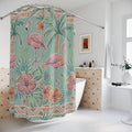 Tropical Flamingo Pattern Shower Curtain | Palm Trees, Hibiscus