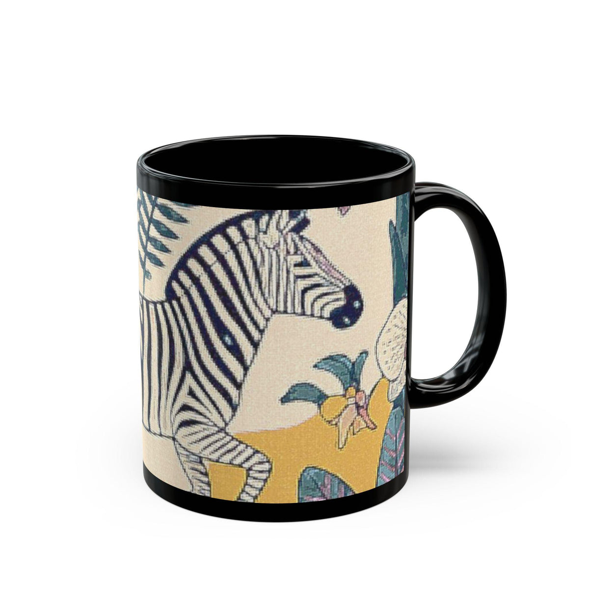 Striped Zebra Illustration Mug | Black Ceramic Coffee Cup