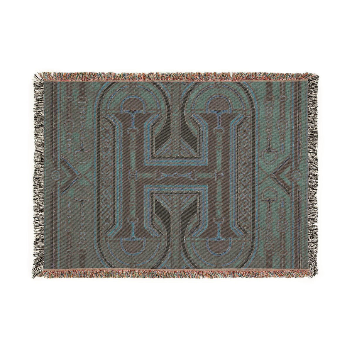 Rustic Geometric Throw, Southwestern Equestrian Initial Tapestry