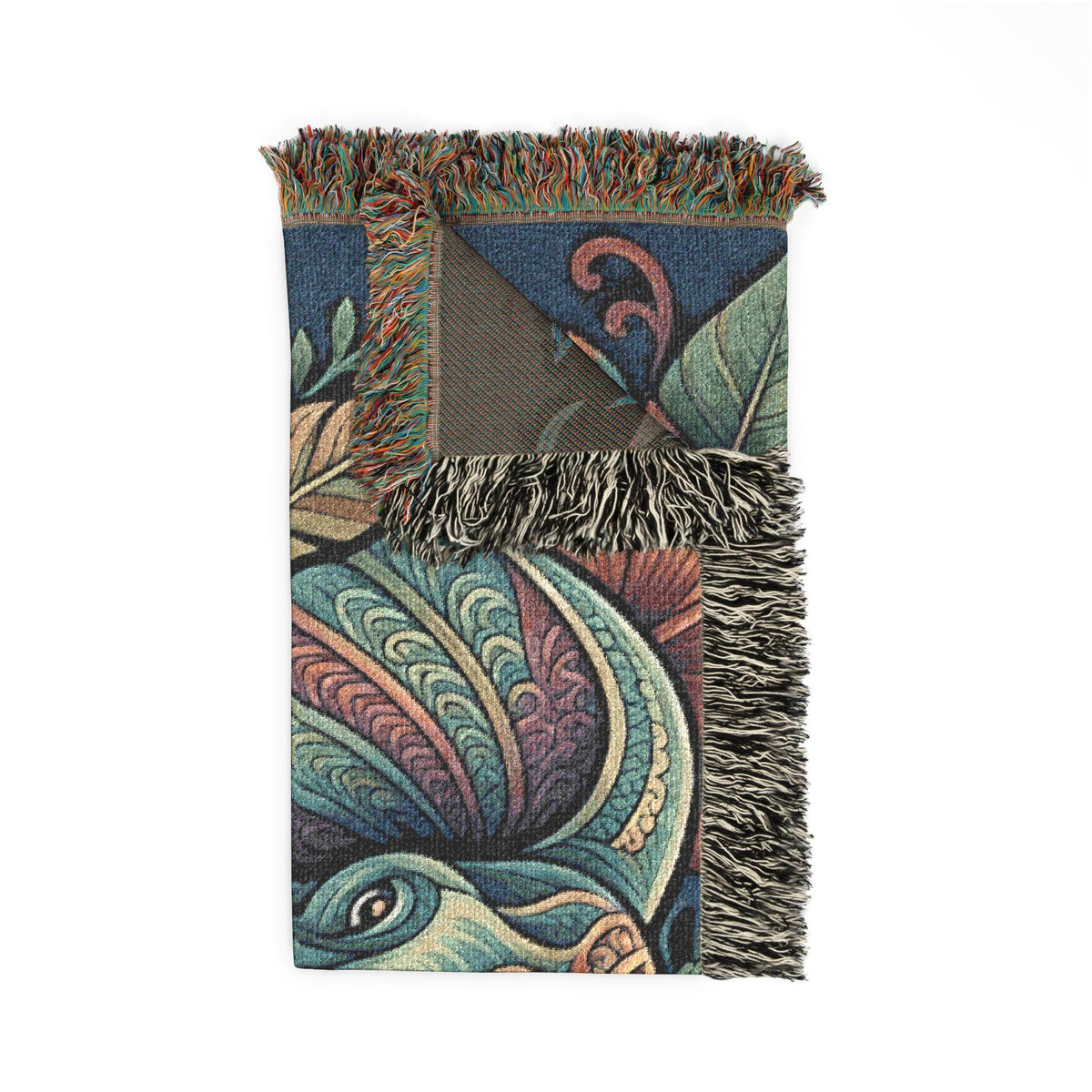 Colorful Boho Elephant Woven Blanket | Floral Tribal Elephant Throw