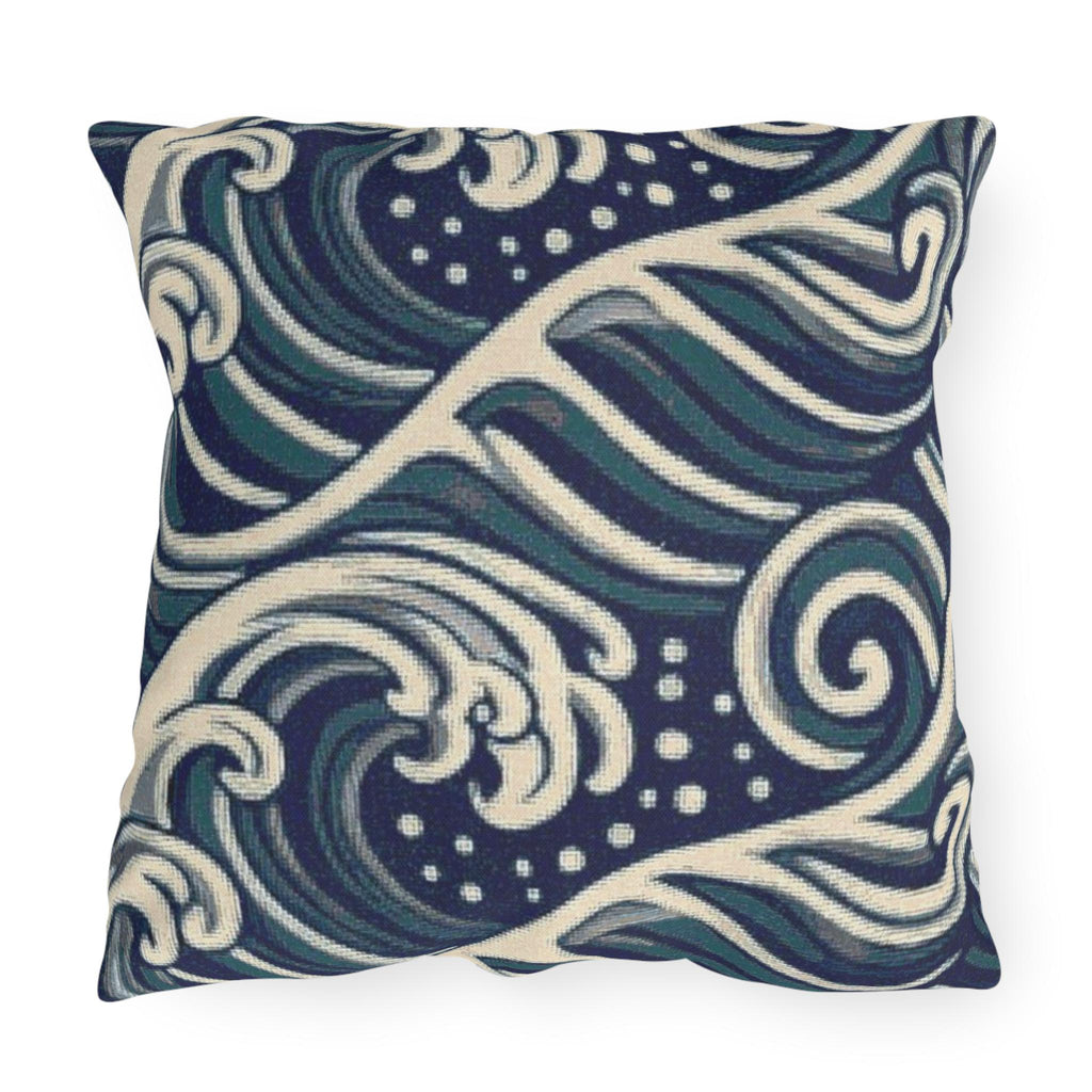 Navy Ocean Waves Outdoor Pillow | Coastal Wave Pattern Throw Pillow