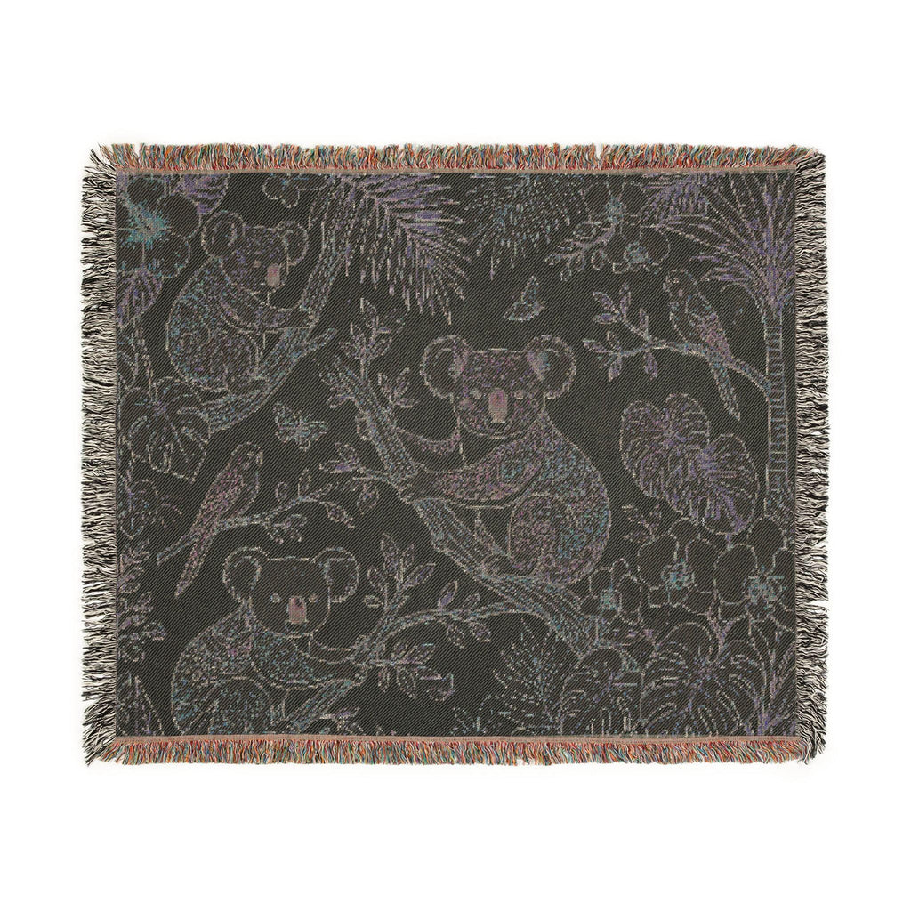 Koala Forest Illustration Woven Blanket | Botanical Animal Throw