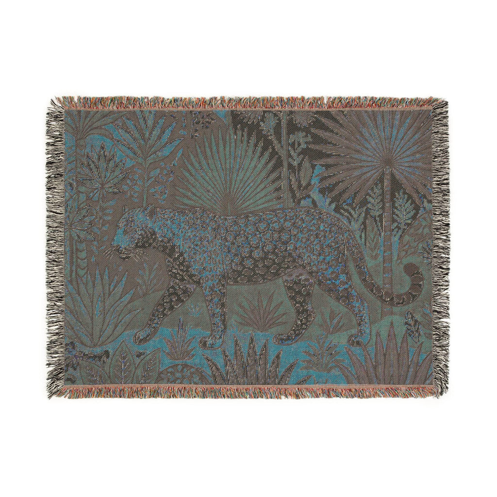 Leopard Tapestry Woven Blanket | Jungle Botanical Motif, Boho Throw