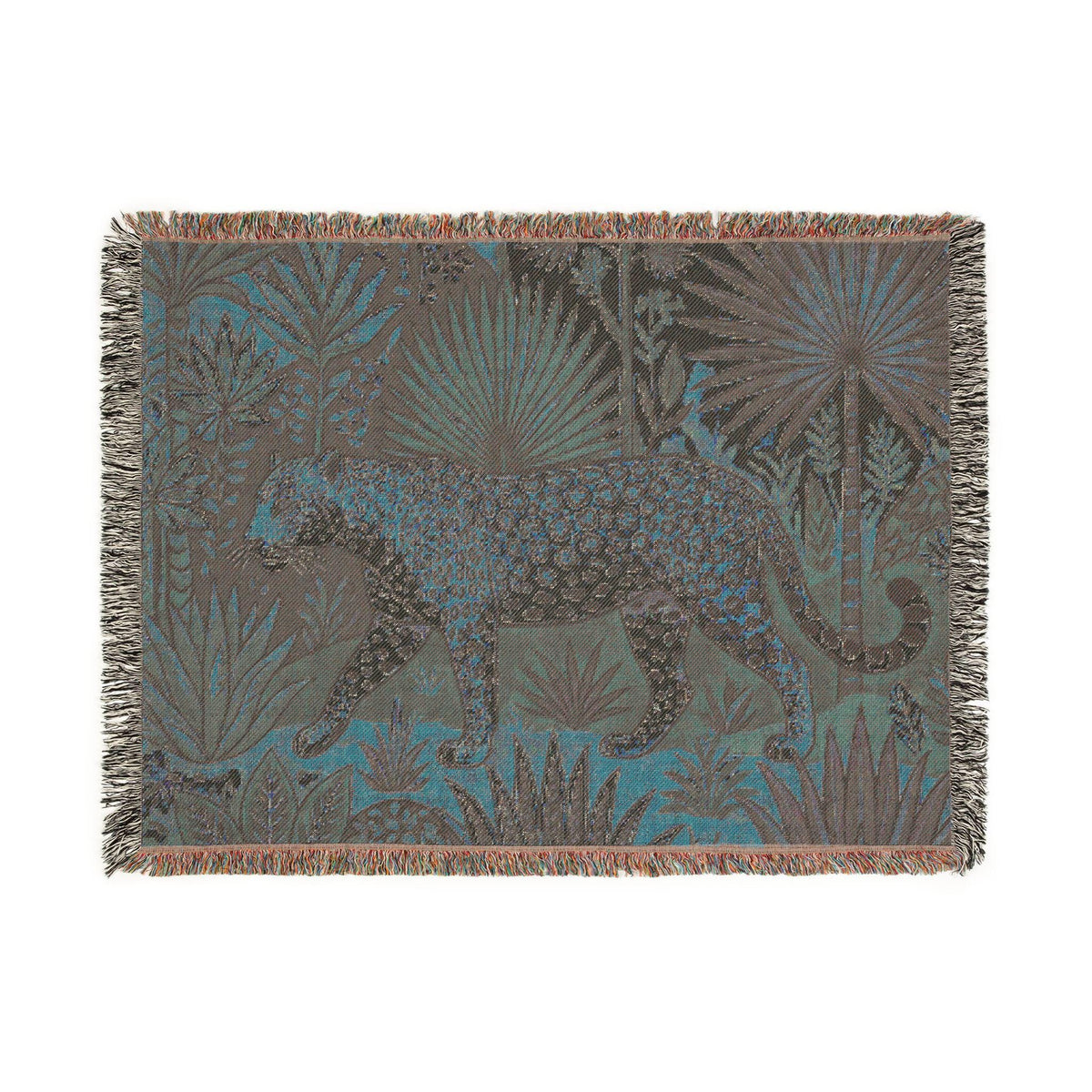 Leopard Tapestry Woven Blanket | Jungle Botanical Motif, Boho Throw