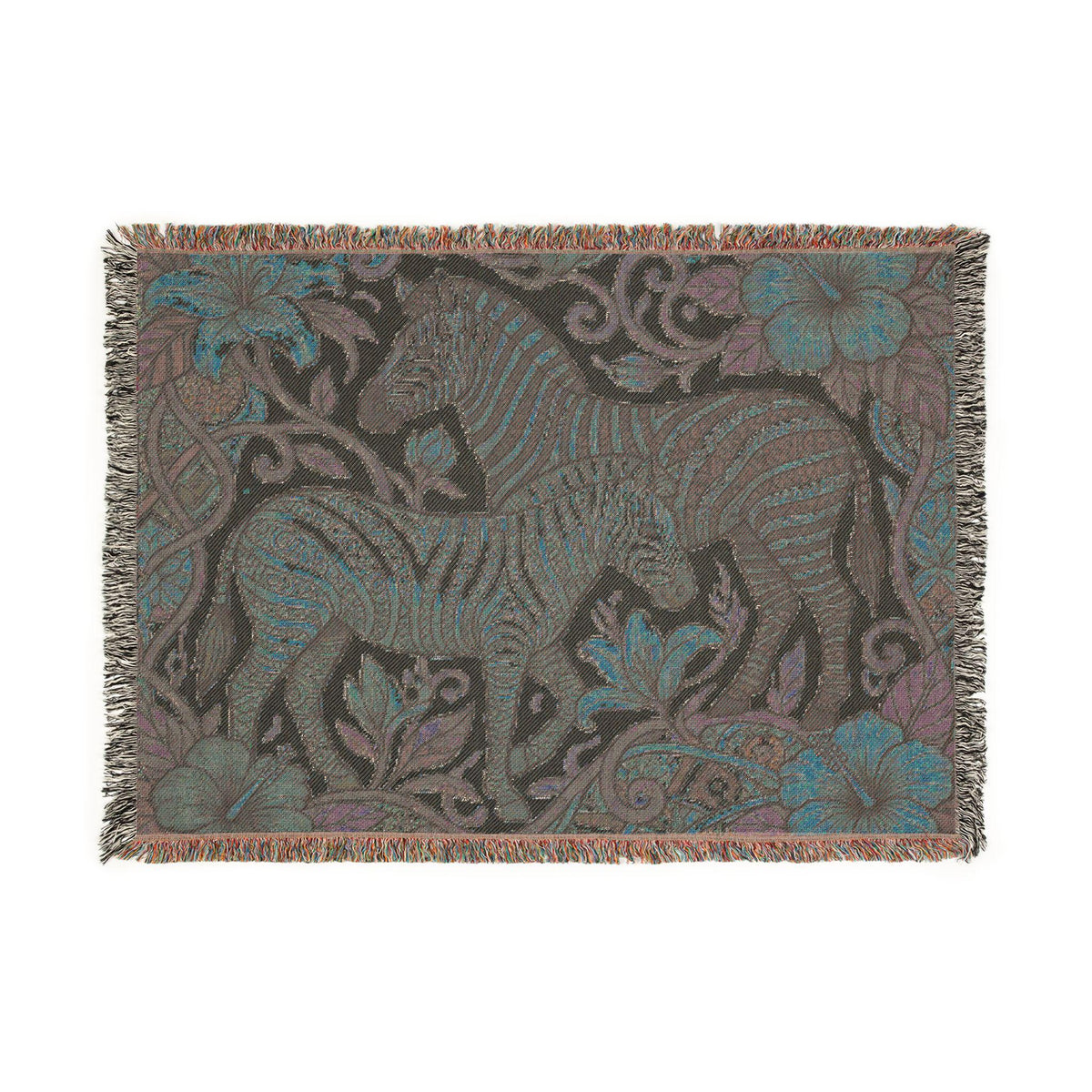 Zebra Floral Tapestry Woven Blanket | Horse Striped Animal Throw