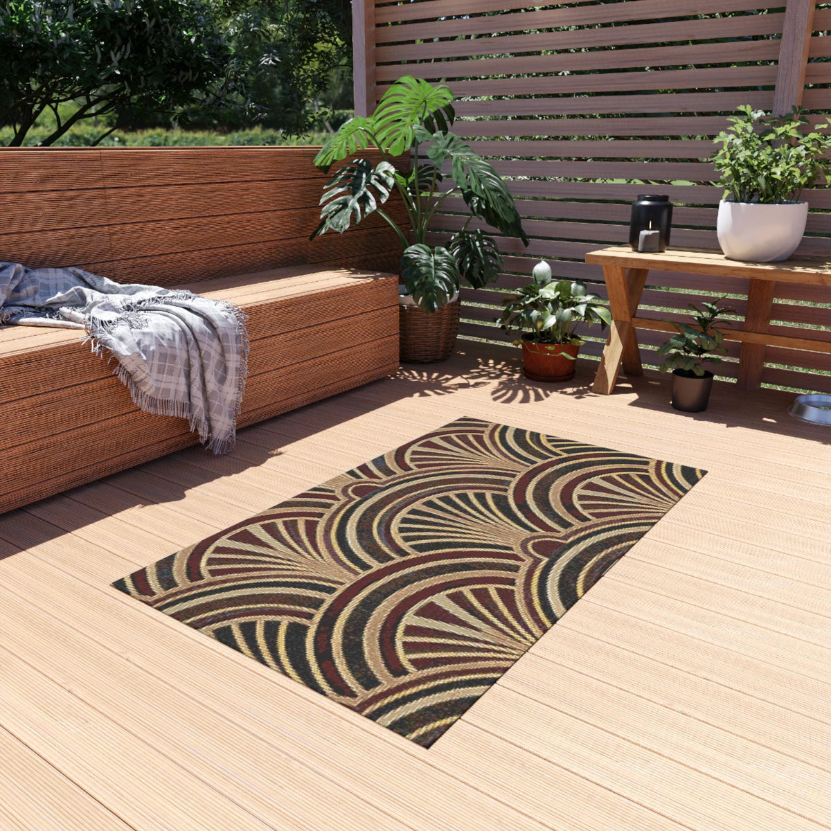 Art Deco Fan Pattern Outdoor Rug | Geometric Entryway Doormat
