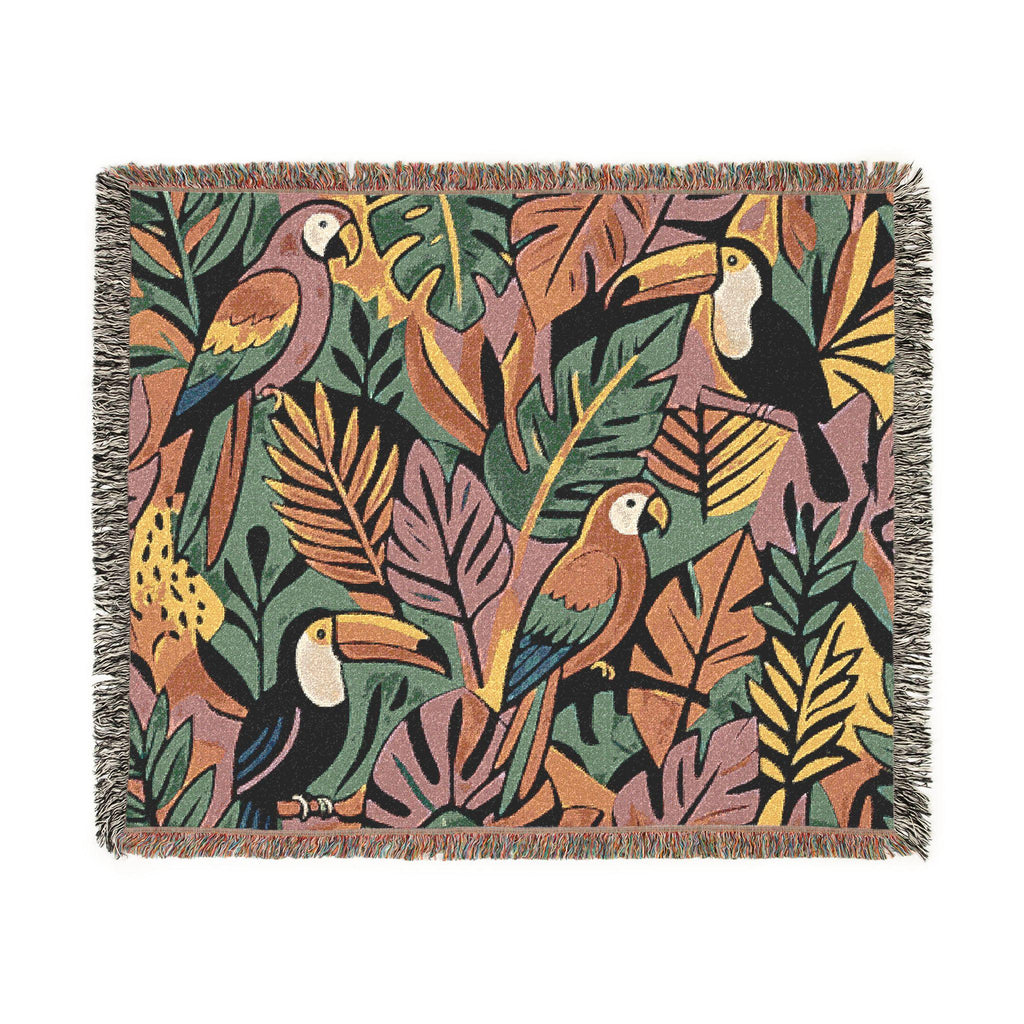 Bold Tropical Woven Blanket, Tropical Leaves Pattern Throw