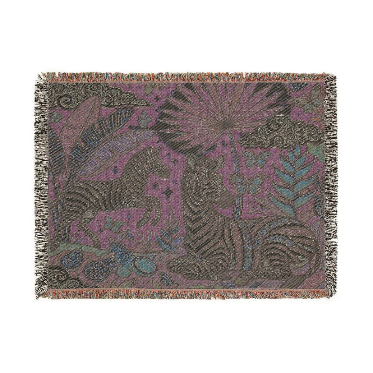 Jungle Zebras Woven Blanket | Tropical Animal Tapestry Throw