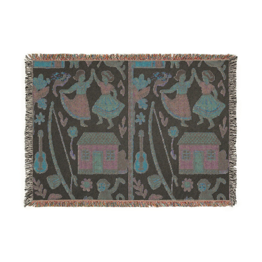 Folk Dance Pattern Woven Blanket | Southwestern House and Guitar Throw