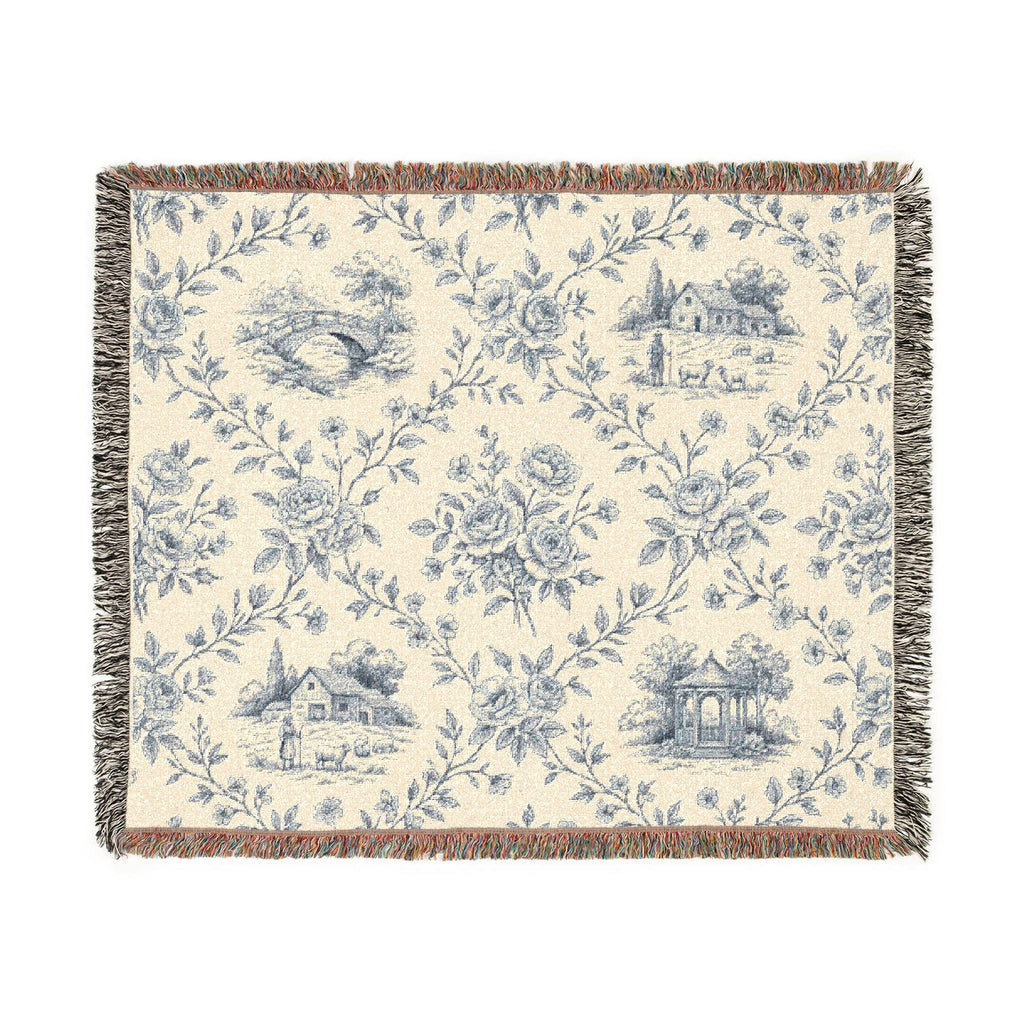 Toile Pattern Woven Blanket | Classic Scenic Toile Throw