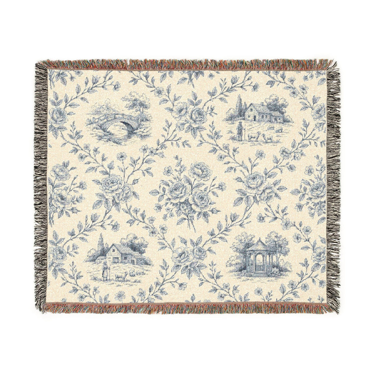 Toile Pattern Woven Blanket | Classic Scenic Toile Throw