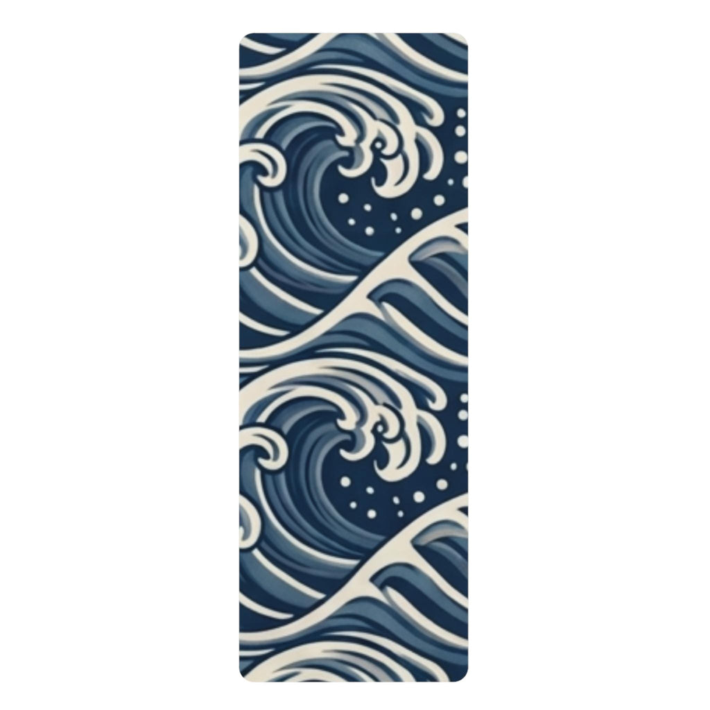Ocean Wave Pattern Rubber Yoga Mat | Blue Japanese Wave Design