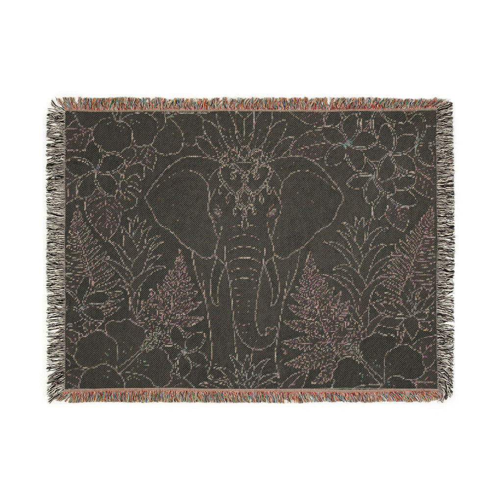 Floral Elephant Woven Blanket | Pastel Boho Jungle Throw