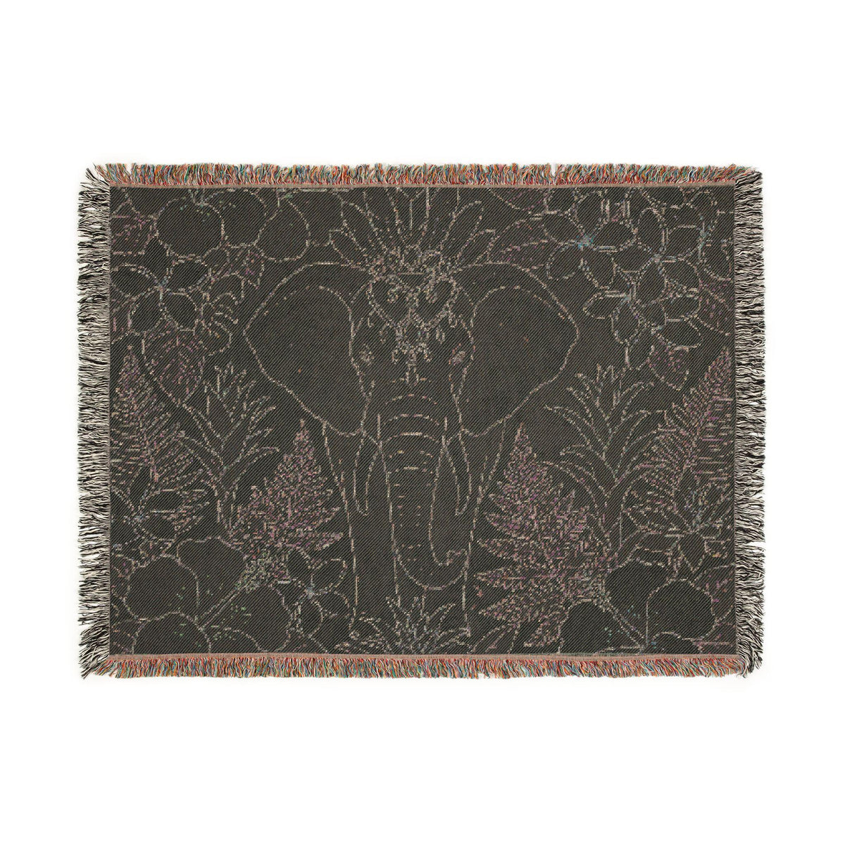 Floral Elephant Woven Blanket | Pastel Boho Jungle Throw