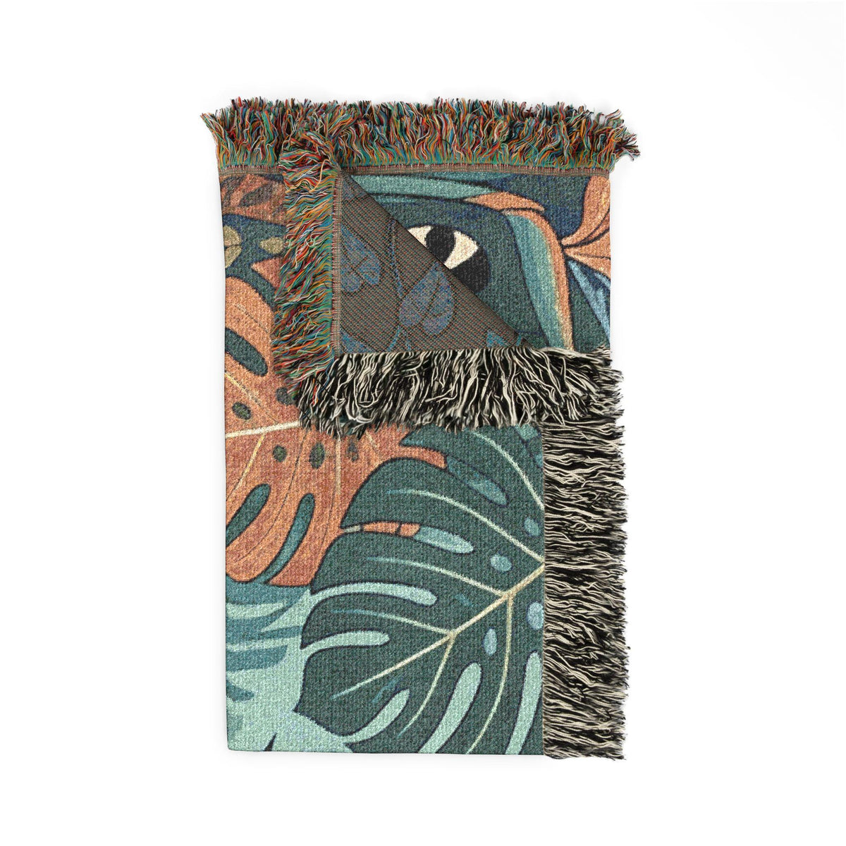 Leopard Jungle Tapestry Woven Blanket | Tropical Leaves, Botanical Throw