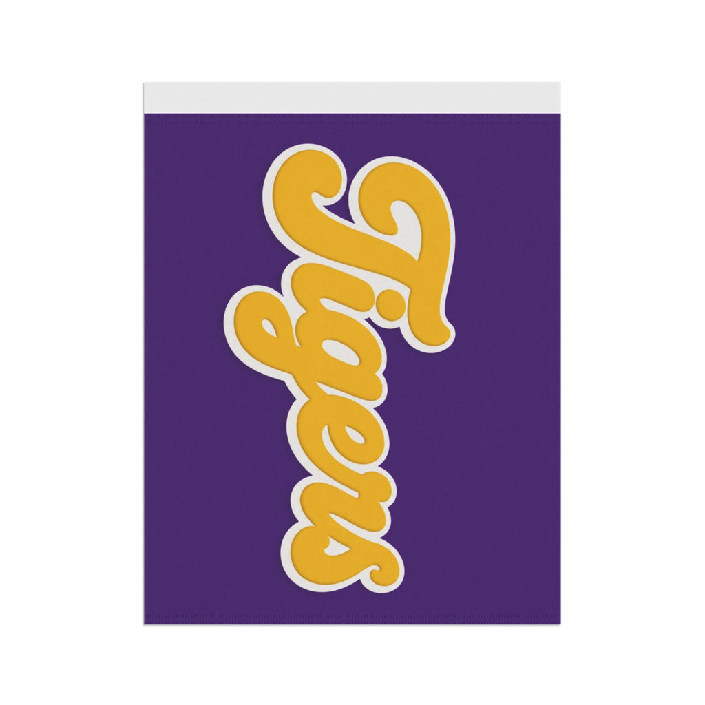 Tigers Garden Flag | Purple Gold Script Outdoor House Banner