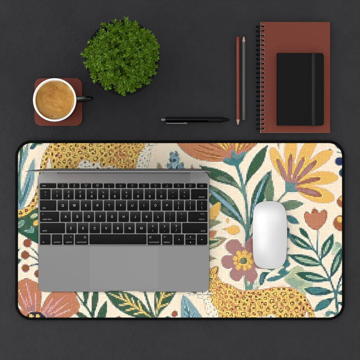 Vintage Floral Leopards Desk Mat | Botanical Jungle Mousepad