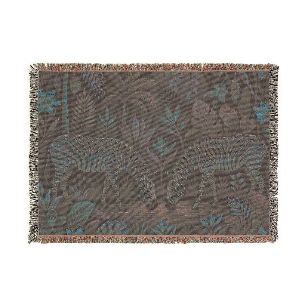 Zebra Jungle Scene Woven Blanket | Tropical Animal Tapestry Throw